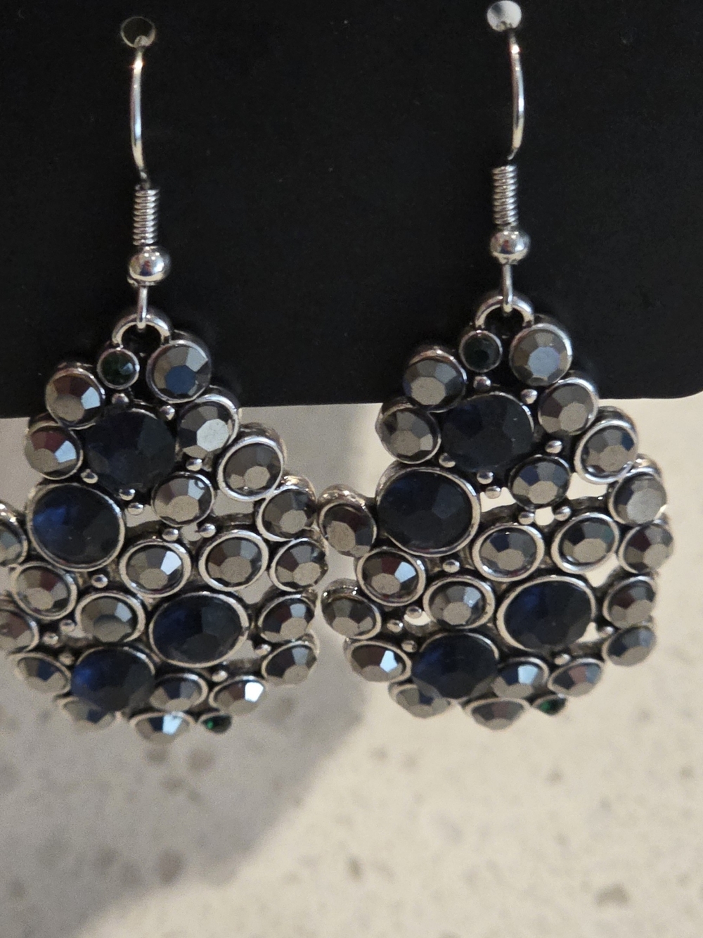 paparazzi Silver-Tone Navy and Hematite Crystal Cluster Earrings